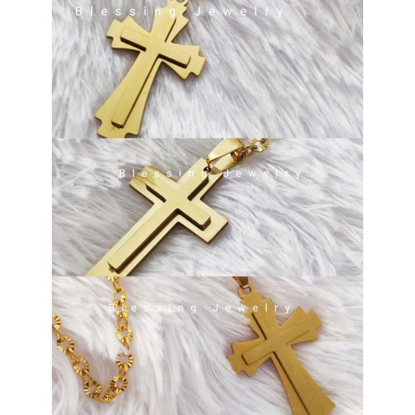 Kalung Salib Polos Pria dan Wanita Warna Emas