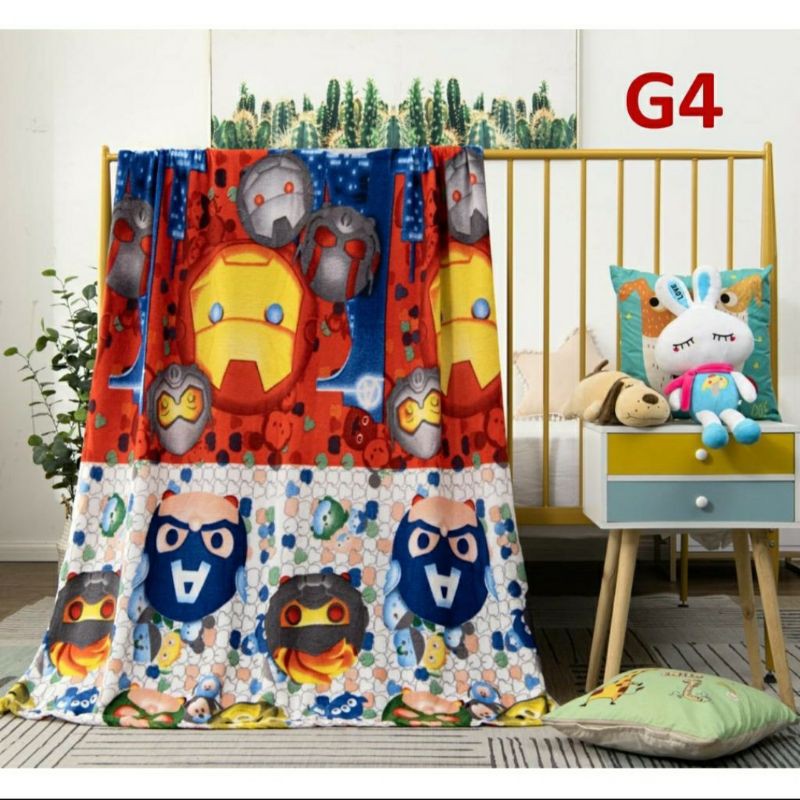 Selimut Anak karakter ironman / Selimut bulu motif avenger kids / Selimut panel ironman