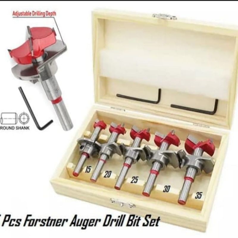 Forster Bit Set Mata Bor Engsel Sendok Plus Stopper 5 Pcs