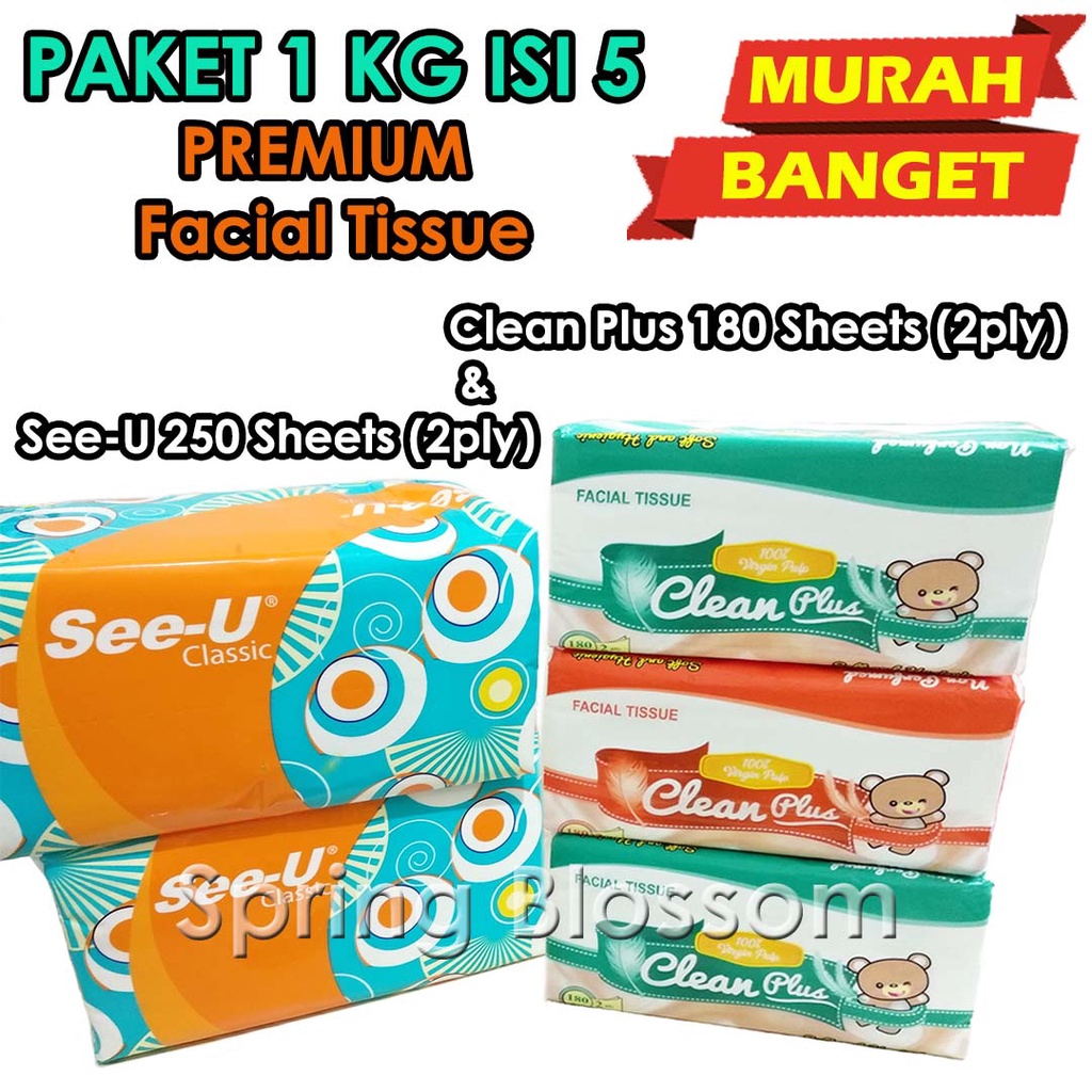 Paket 1 KG Isi 5 - Jolly 250, See-U 250, Clean Plus 180 Facial Tissue/Tisu Wajah