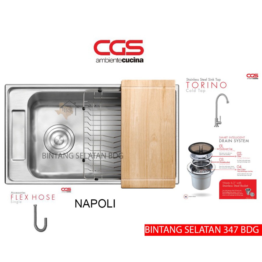 CGS KITCHEN SINK/ BAK CUCI PIRING CGS NAPOLI STAINLESS STEEL FULLSET