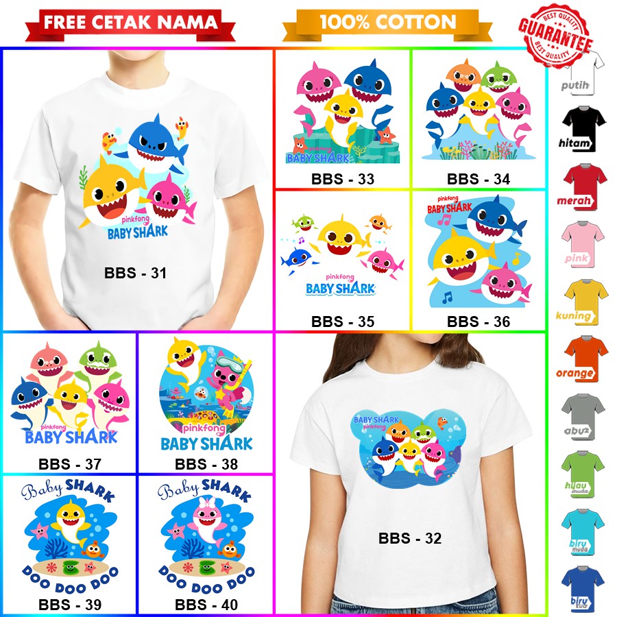 [FREE NAMA!!] Baju Kaos COUPLE  ANAK DAN DEWASA BABY SHARK ULTAH ULANG TAHUN