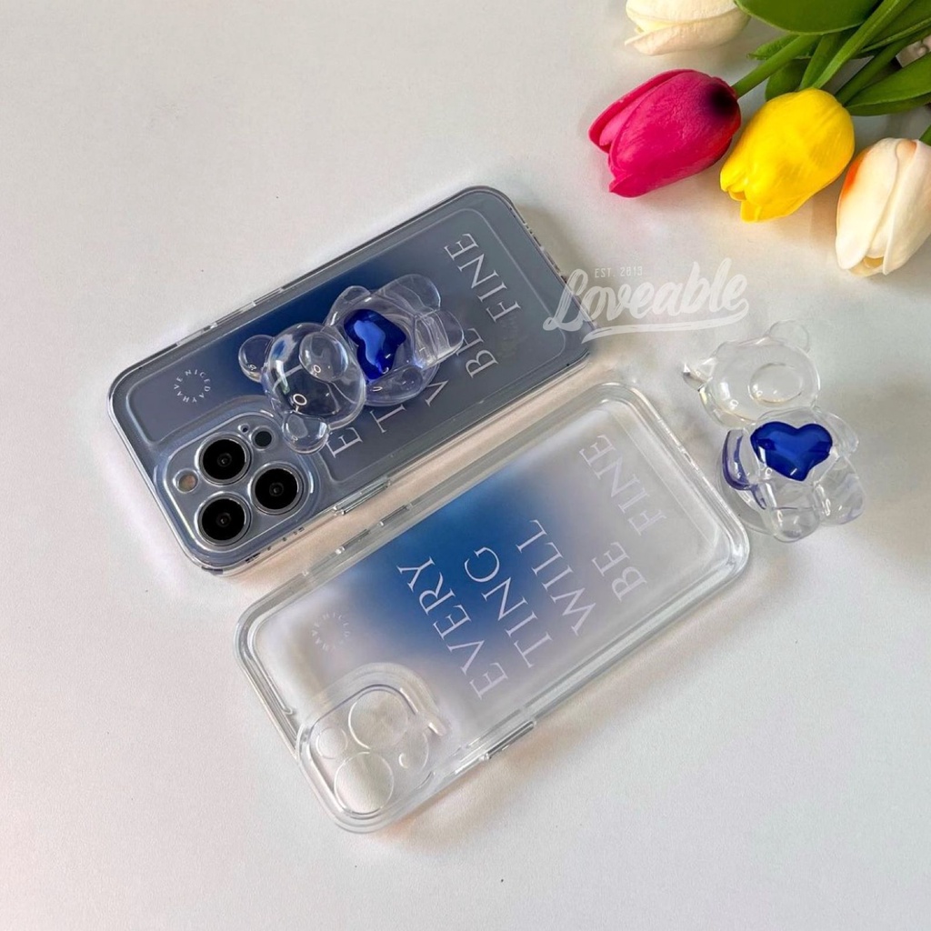 3D bear with popsocket iphone case 7 8 x xr xs max 11 12 13 pro max