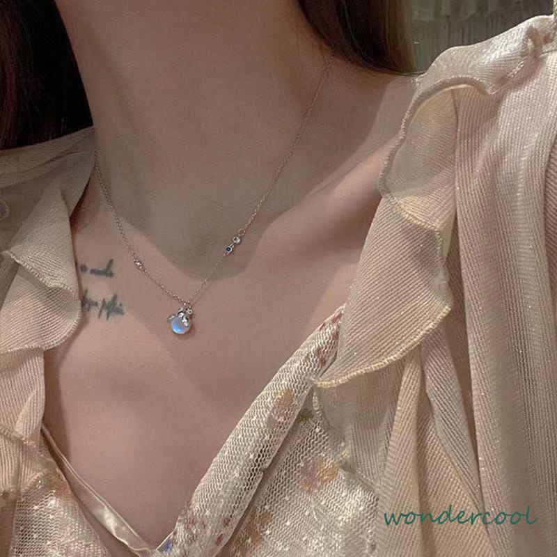 Moonstone Firefly Kalung Wanita Senior Rantai Klavikula Siswa Hadiah Ulang Tahun Desain Niche-Won