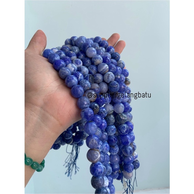 batu alam sodalite serat FACETED 14mm cutting biru putih aksesoris