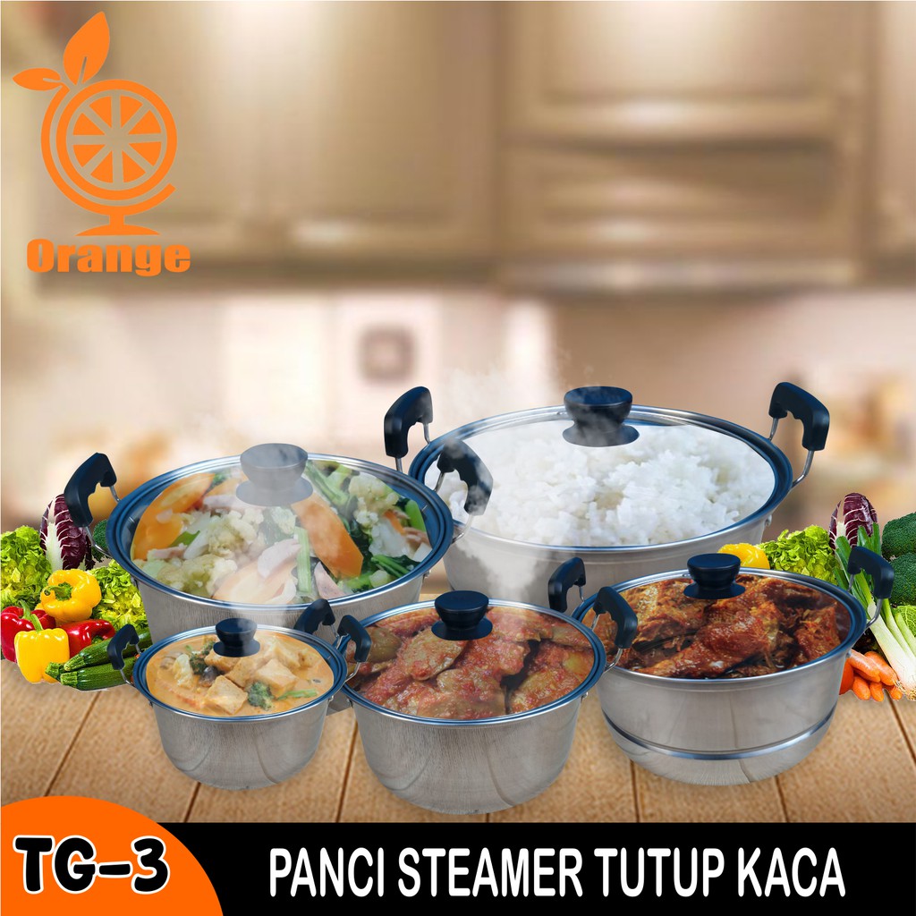 Panci Steamer Tutup Kaca Isi 5 Pcs Serbaguna peralatan masak / panci set-2