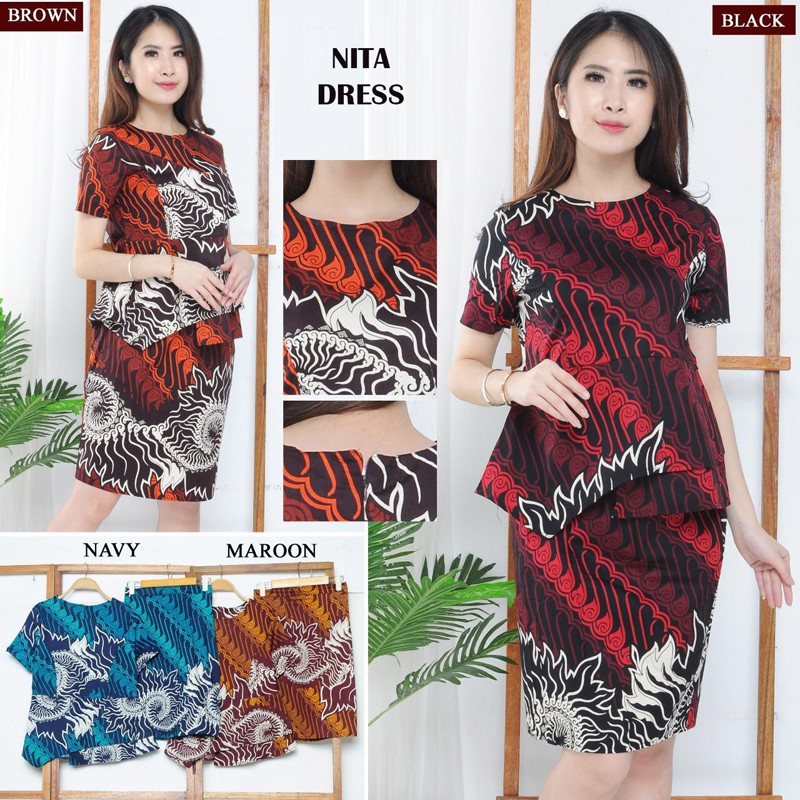 NITA DRESS SETELAN - Dress Batik Wanita Terusan Wanita