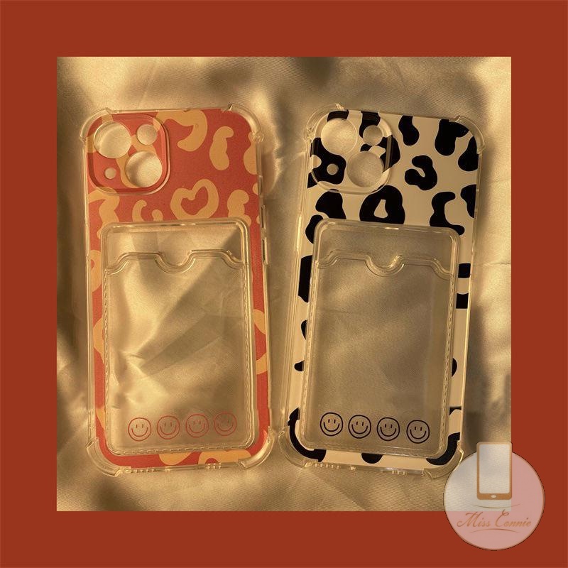 Case Dompet Kartu Bening Motif Leopard Untuk iPhone 6 6s 7 8 Plus 11 12 13 pro max X XR XS max SE 2020 14 pro max