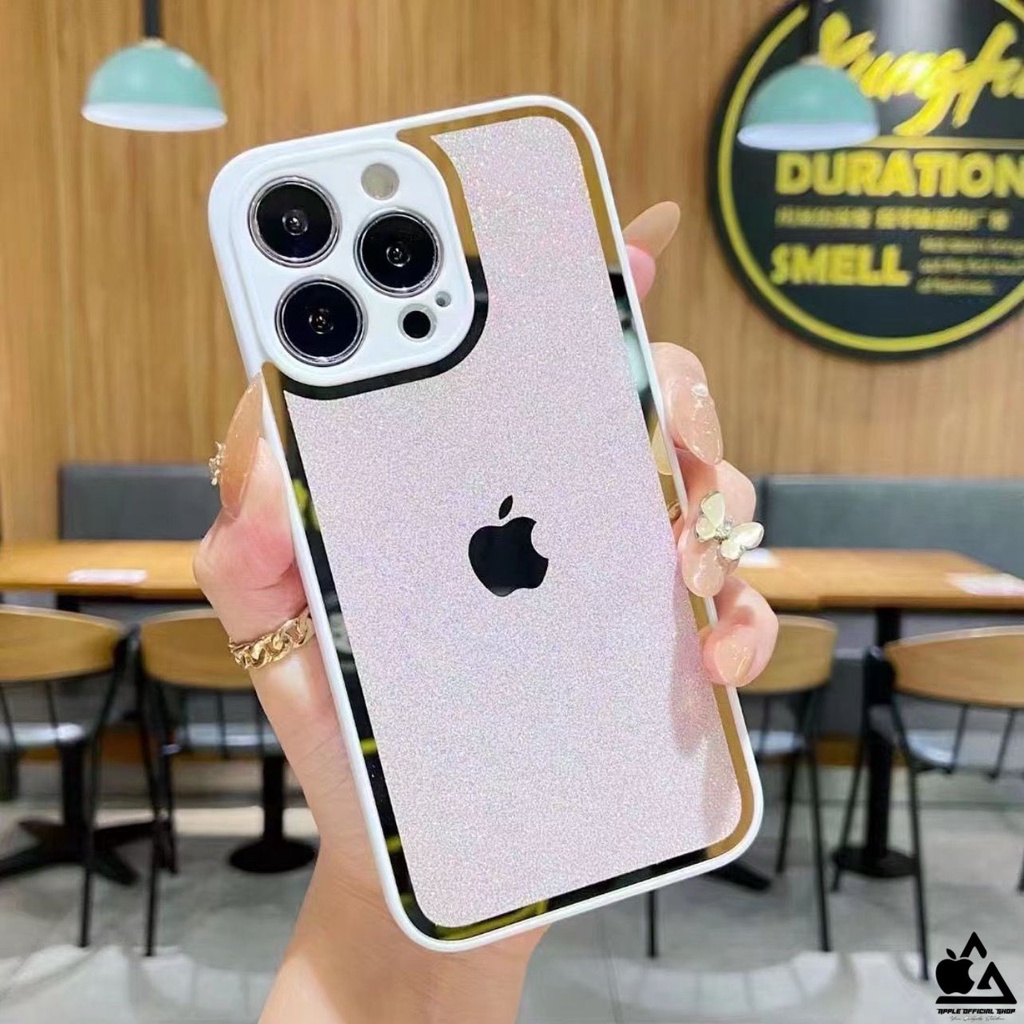 Glass Case Candy Gliter List Chrome iPhone 13 PRO MAX 12 PRO MAX Mini 11 PRO MAX XR XS MAX 7 7+ 8 8+ SE 2 3 TEMPERED GLASS CASE List Gold SOFTCASE SILIKON CANDY MEWAH