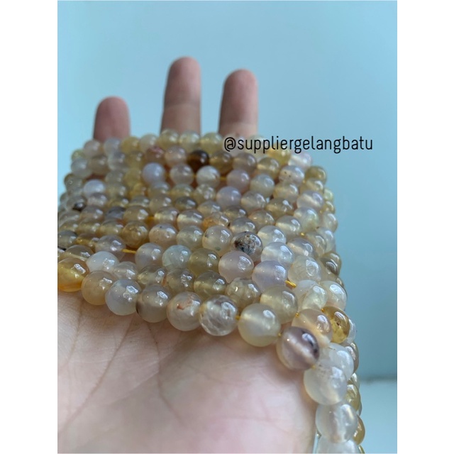 bahan soft yellow agate cutting 8mm natural corak akik alam faceted