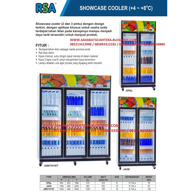 SHOWCASE RSA OPAL DISPLAY COOLER KULKAS MINUMAN DUA PINTU