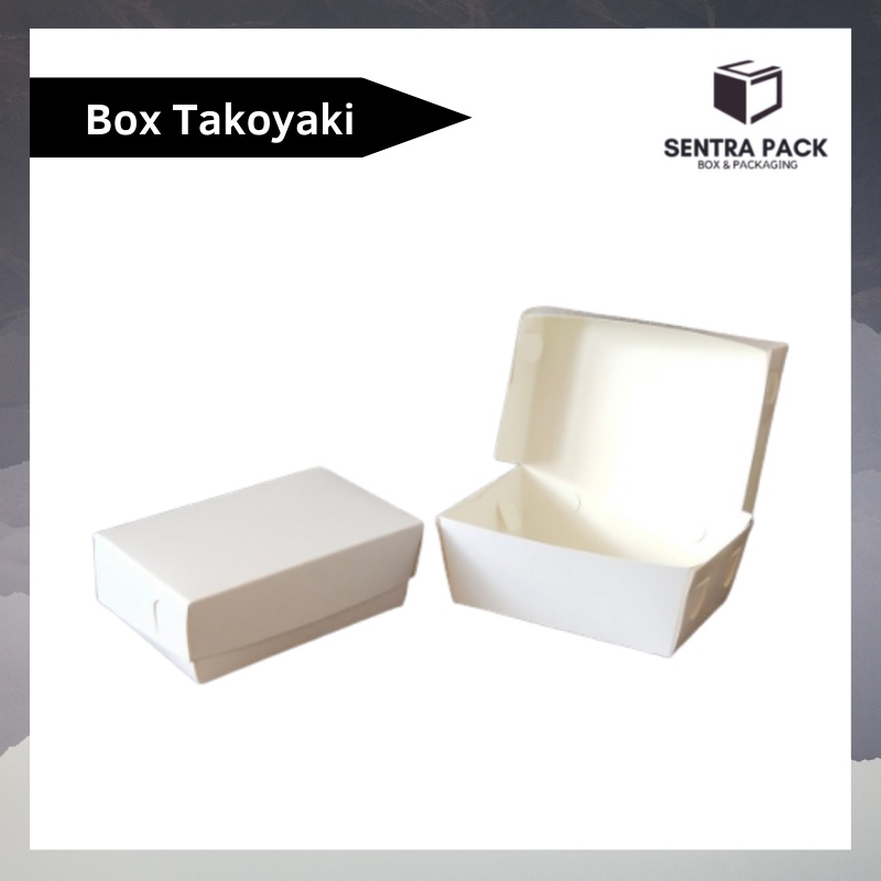 

Box Takoyaki Kraft 16x6x5 cm | Dus Kemasan Dessert Roti Dimsum Kue Snack Putih