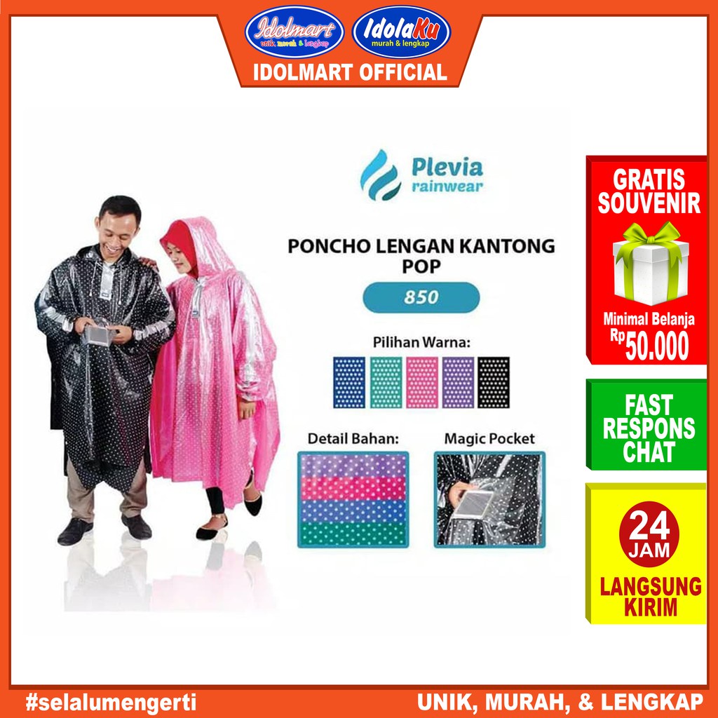 IDOLMART Jas Hujan Ponco LENGAN Polkadot Pop Plevia 850 Surabaya