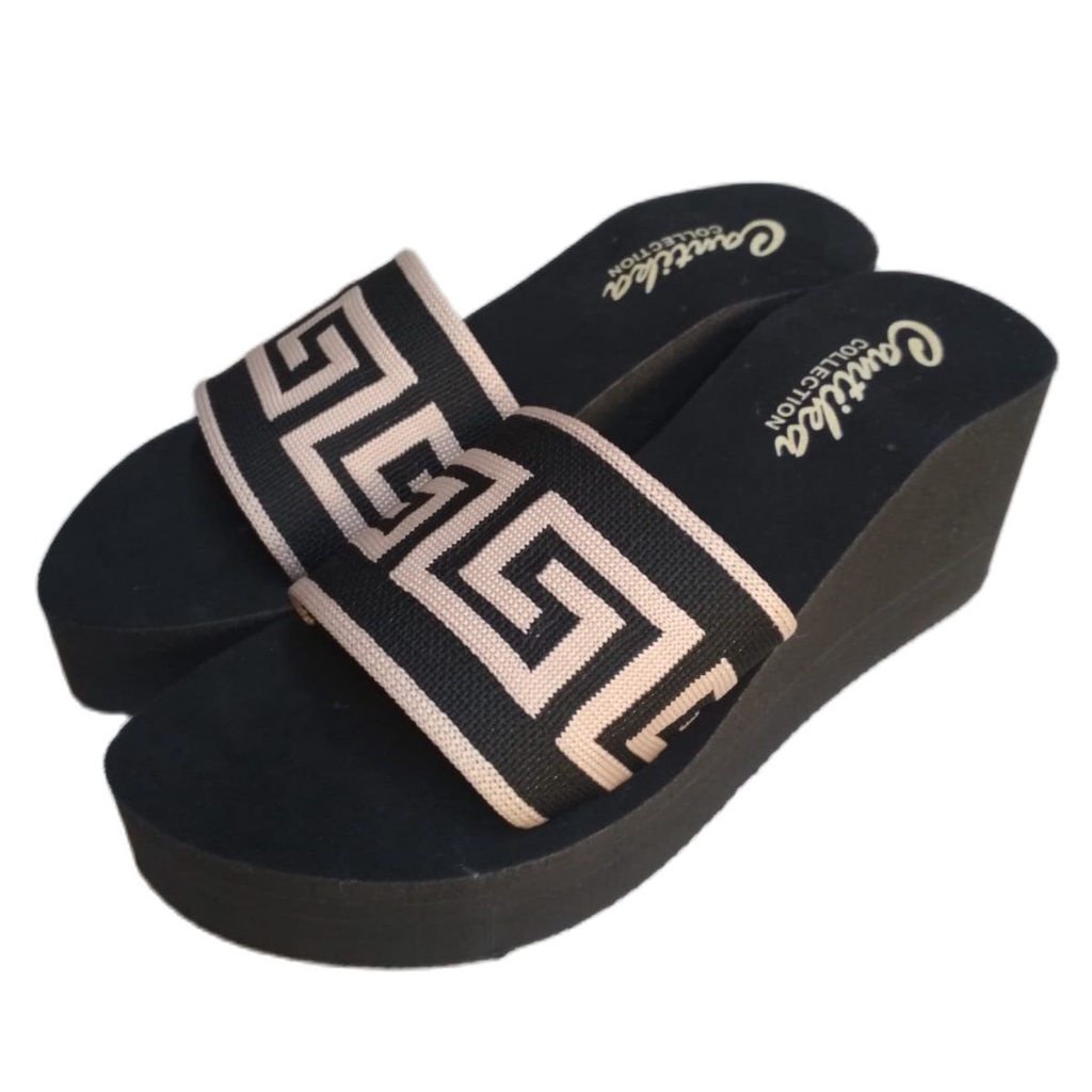 SandalSendal Wedges Wanita Tinggi 7cm Anti Slip Sandal Wedges Motif G Import