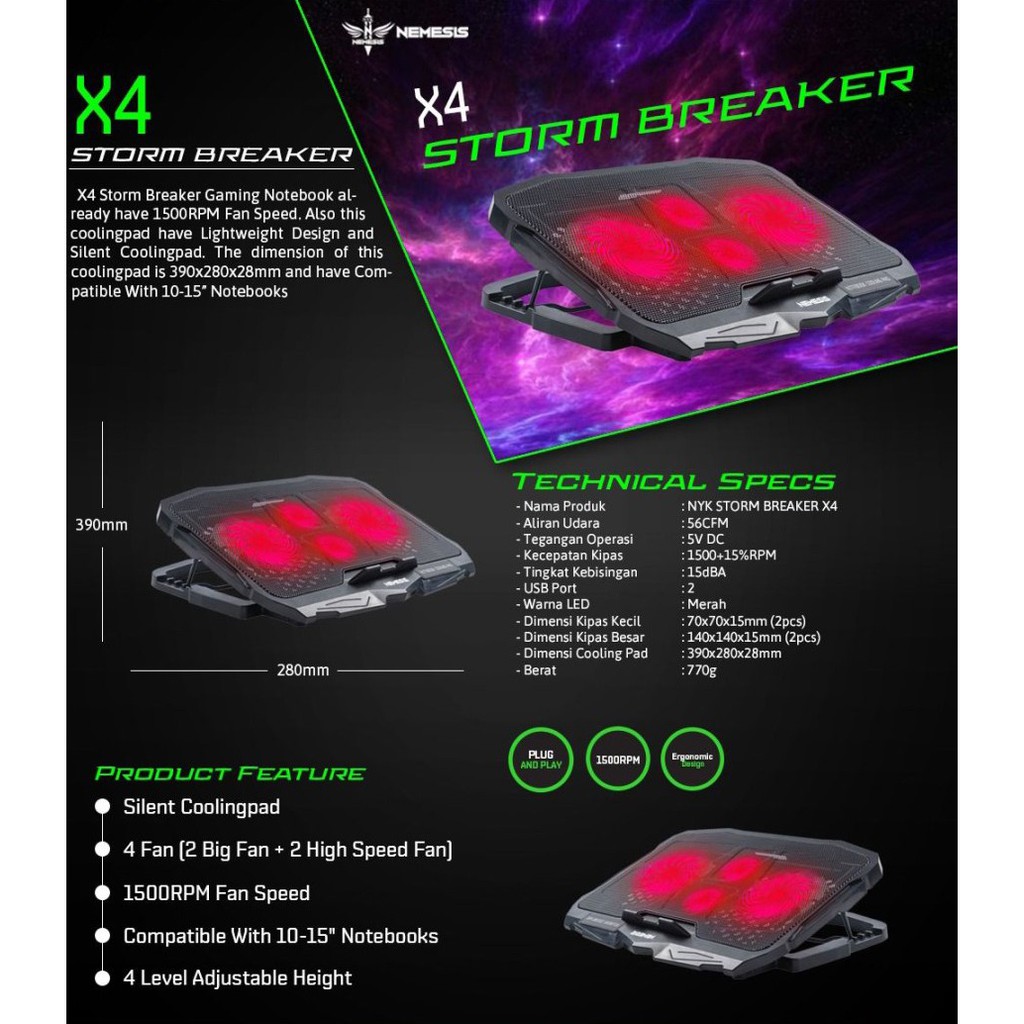 Cooling Pad Gaming NYK Nemesis X4 Strom Beaker