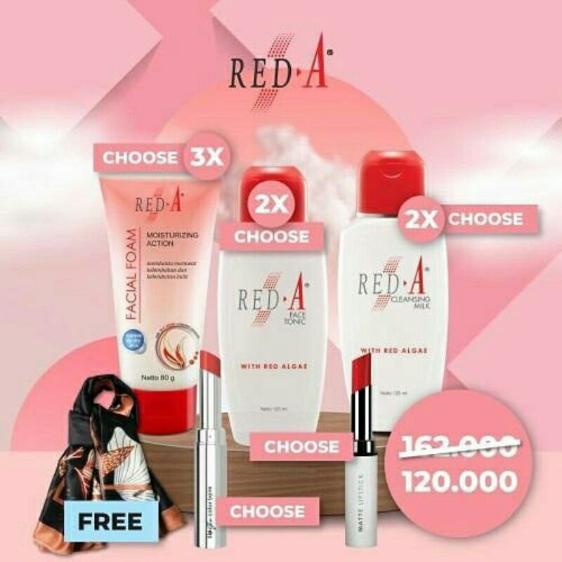 Paket Facial Foam Face Tonic Cleansing Milk Lip Glo mate Lipstick Red A