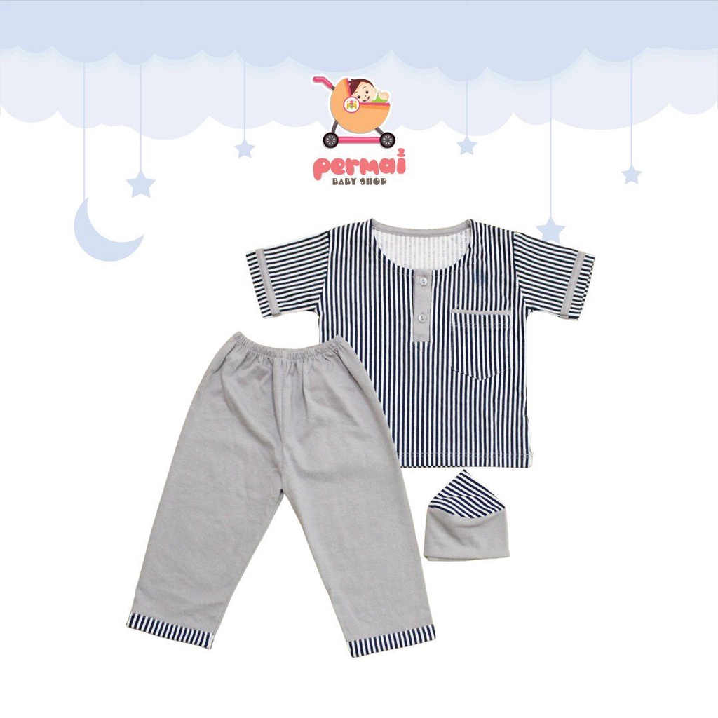 Promo !! BAJU BAYI KOKO VINATA LENGAN PENDEK motif STRIPY - BAJU SET KOKO ANAK LAKI-LAKI