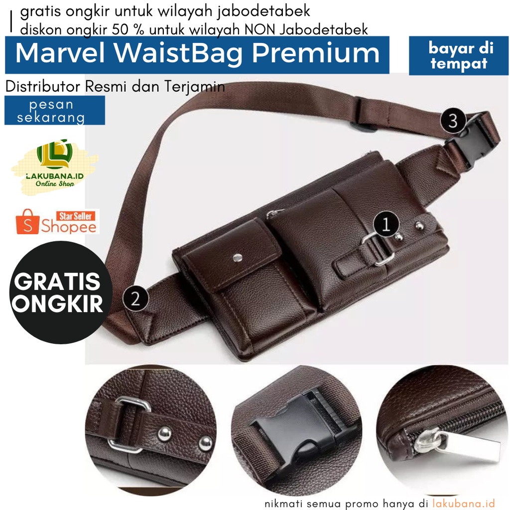 Marvel Waist Bag Premium - Tas Pinggang Pria Kulit Sintetis Import Bag Waistbag Lunar