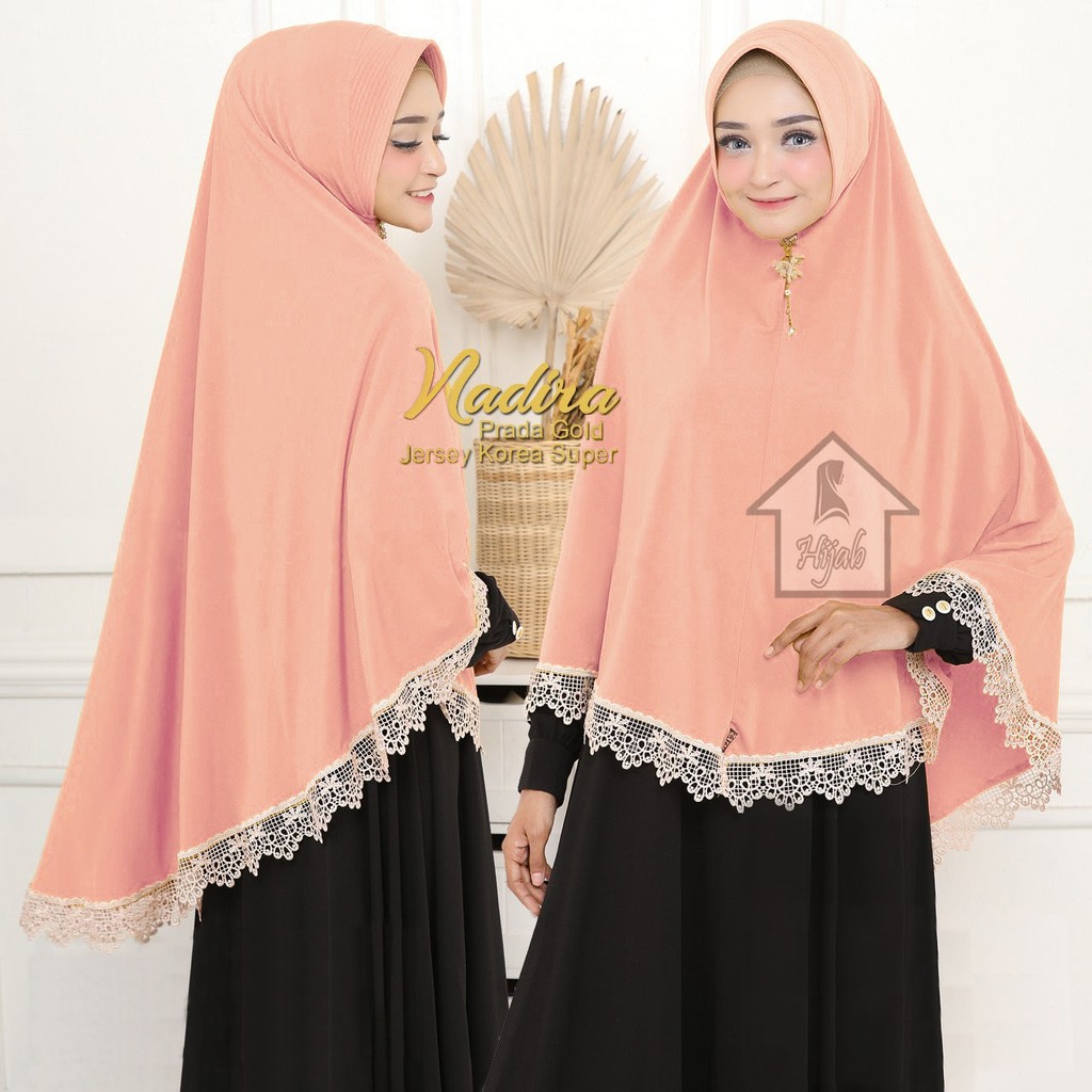 Jilbab Instan Jersey Jumbo Renda Nadira Jilbab Bergo termurah  RUMAH HIJA'B-Sweet Peach