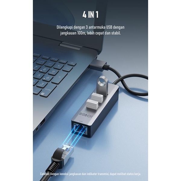 ROBOT HEA100 USB 3.0 2.0 Hub Ethernet Adapter USB 3.0 to RJ45 LAN