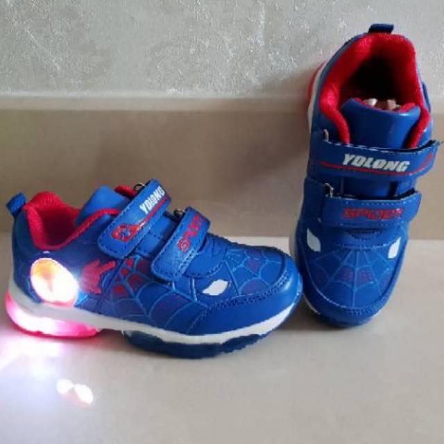 SEPATU KETS LAMPU SPIDERMAN BIRU. SEPATU SPIDERMAN