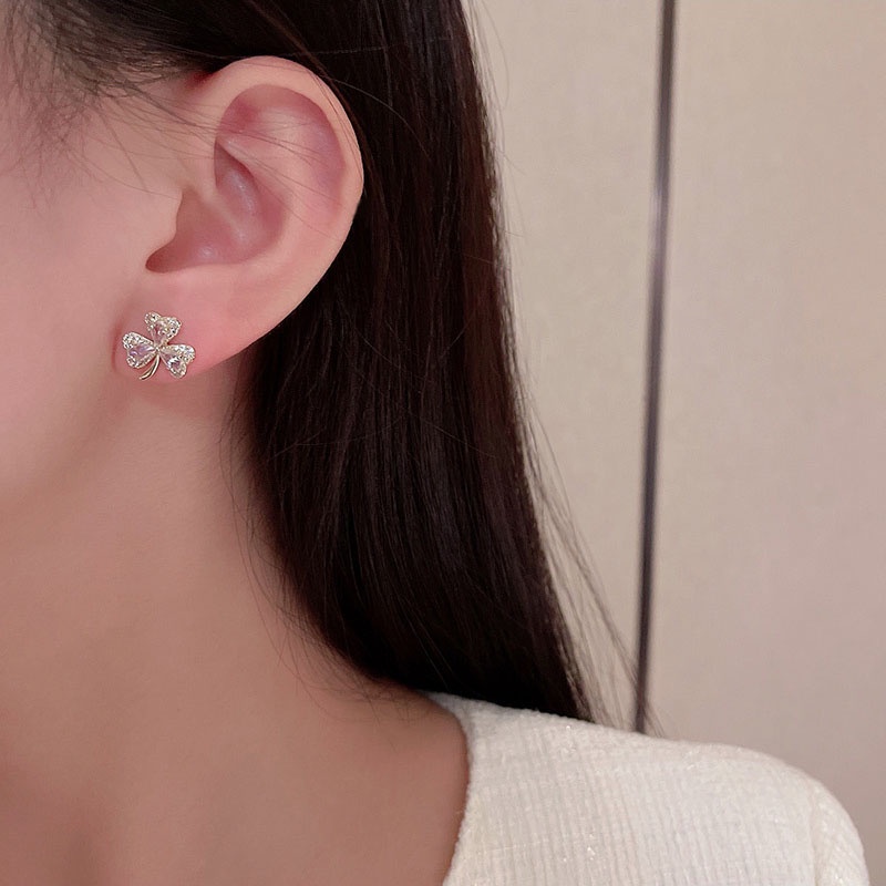 Anting Tusuk Sterling silver 925 Desain Bunga Hias Kristal Zircon Mewah Untuk Wanita