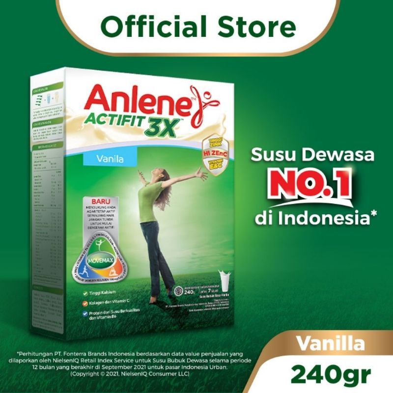 

Anlene actifit 3x hi-Calcium Vanila 240gr Susu Kalsium Tulang untuk orang Dewasa 2127S