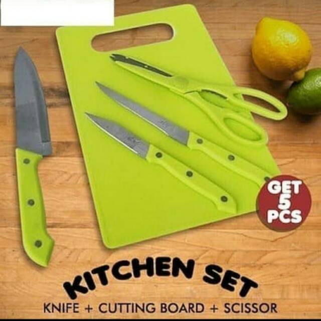 

PISAU SET 5 in 1, KNIFE, CUTTING BOARD, SCISSOR