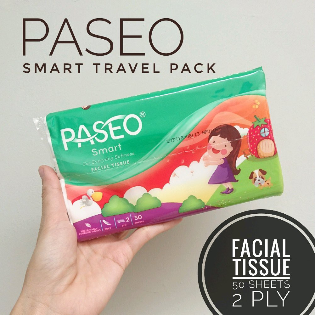 Tissue Paseo Travel Pack - Paseo Smart Facial Travel Pack Tissue 50 Sheets - Tisu Paseo Travel Pack