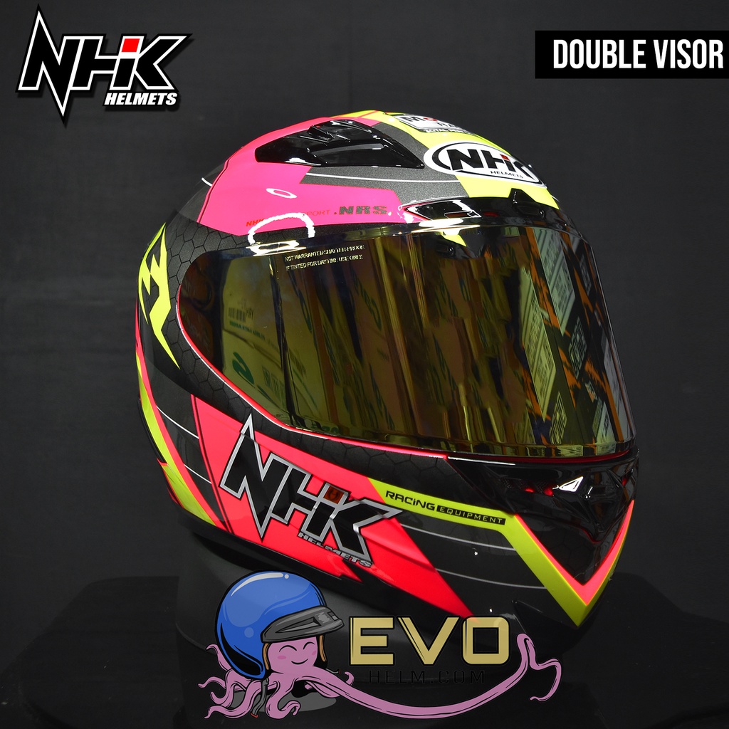 NHK RX9 NAVY (SE) GRAPHIC Full Face - Double Visor PINK FLUO - YELLOW