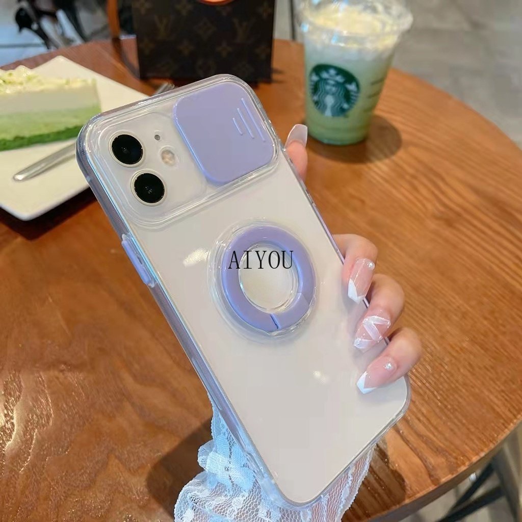 Case Iphone 14 11 PRO MAX IPHONE 12 MINI IPHONE 12 PRO MAX Camera Slide Clear With Ring Iring Stand