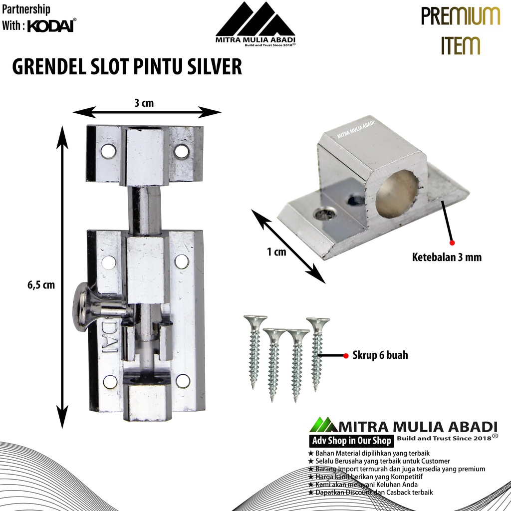 Grendel Slot Pintu/kunci Silver 6,5 cm I By KODAI