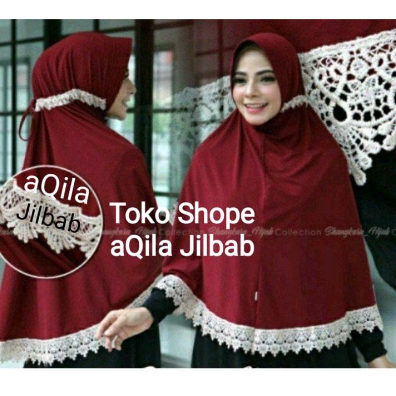 cod hijab instan tali prada / krudung jumbo tali prada/hijab renda /by AQila jilbab