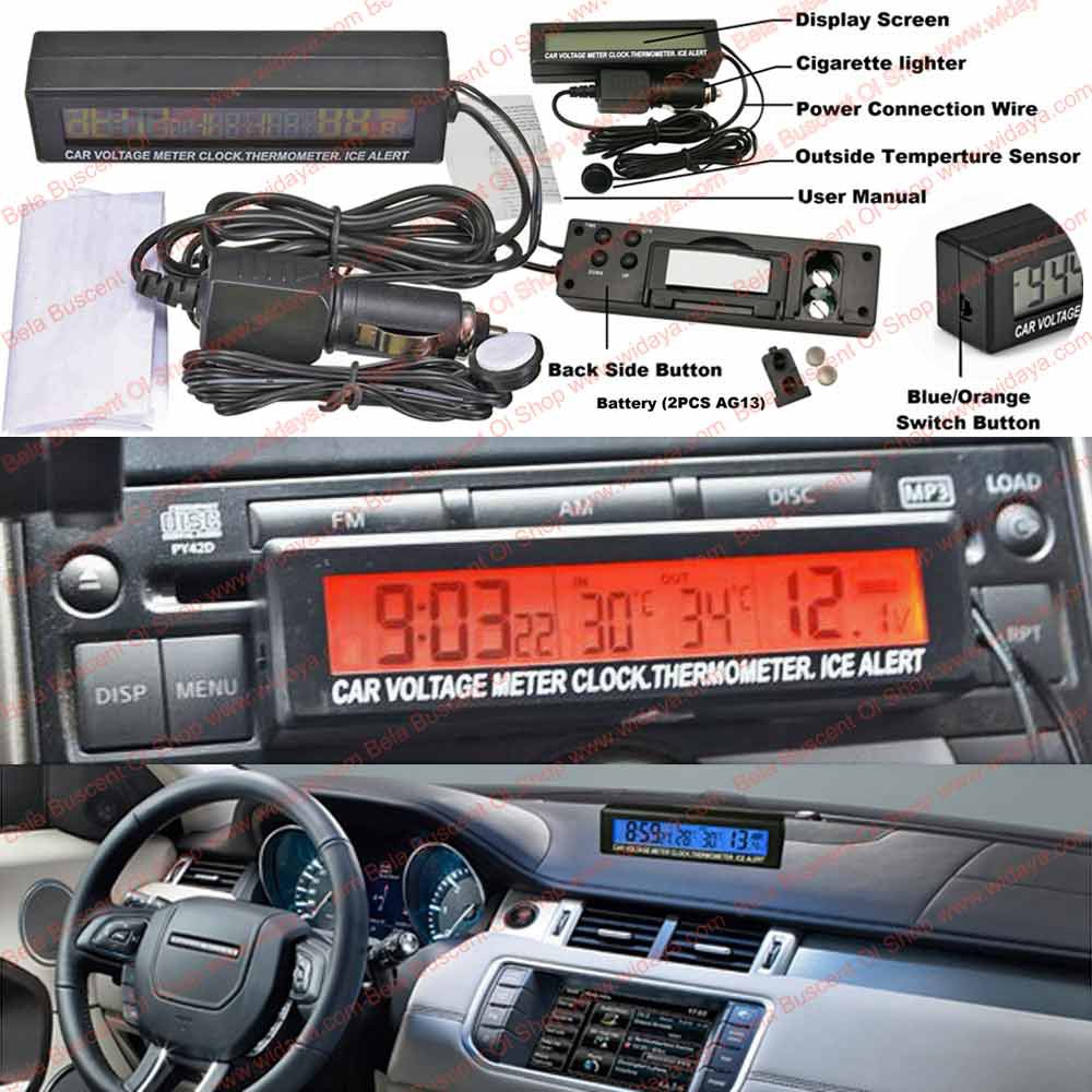 Jam Mobil Digital Car Clock Accu 12V 24V Voltage Measuring Monitor Voltmeter Temperature Led Display