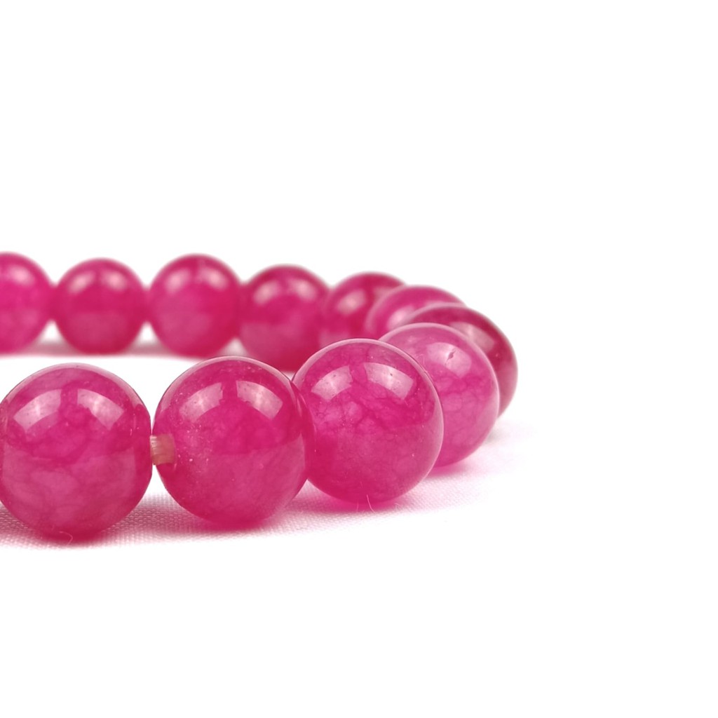 GELANG BATU GIOK KRISTAL PINK DIM 10MM ELASTIS