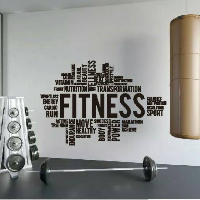Wall Stiker Quotes Fitness Gym Hiasan Dinding Sticker Kaca Tipografi Decor Background Backdrop