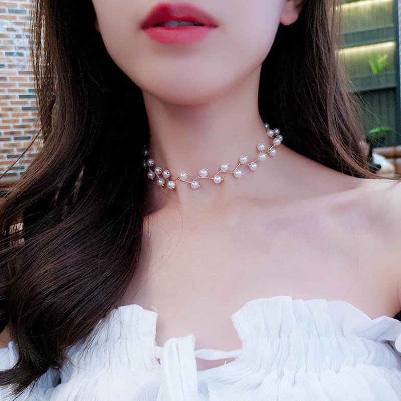 Statement Necklace Charm Simulated Pearl Beads Choker Necklace For Women Kolye Collier Femme