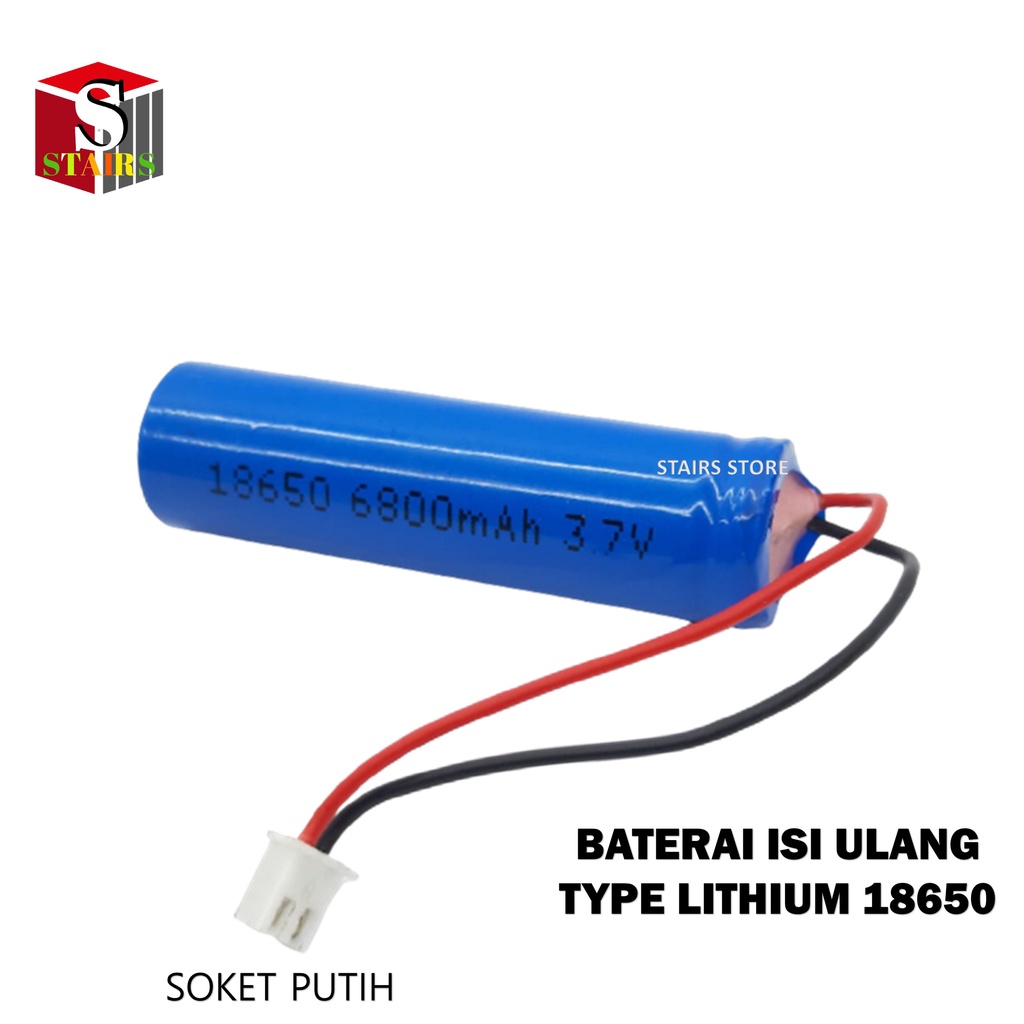 Batterai Charge Type 18650 Li-ion 3.7volt - 6800mAh Socket Putih