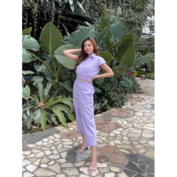 Rose One Set VOL2 (Top+Pants) / Baju Setelan Atasan Bawahan Wanita-Lilac (VOL2)