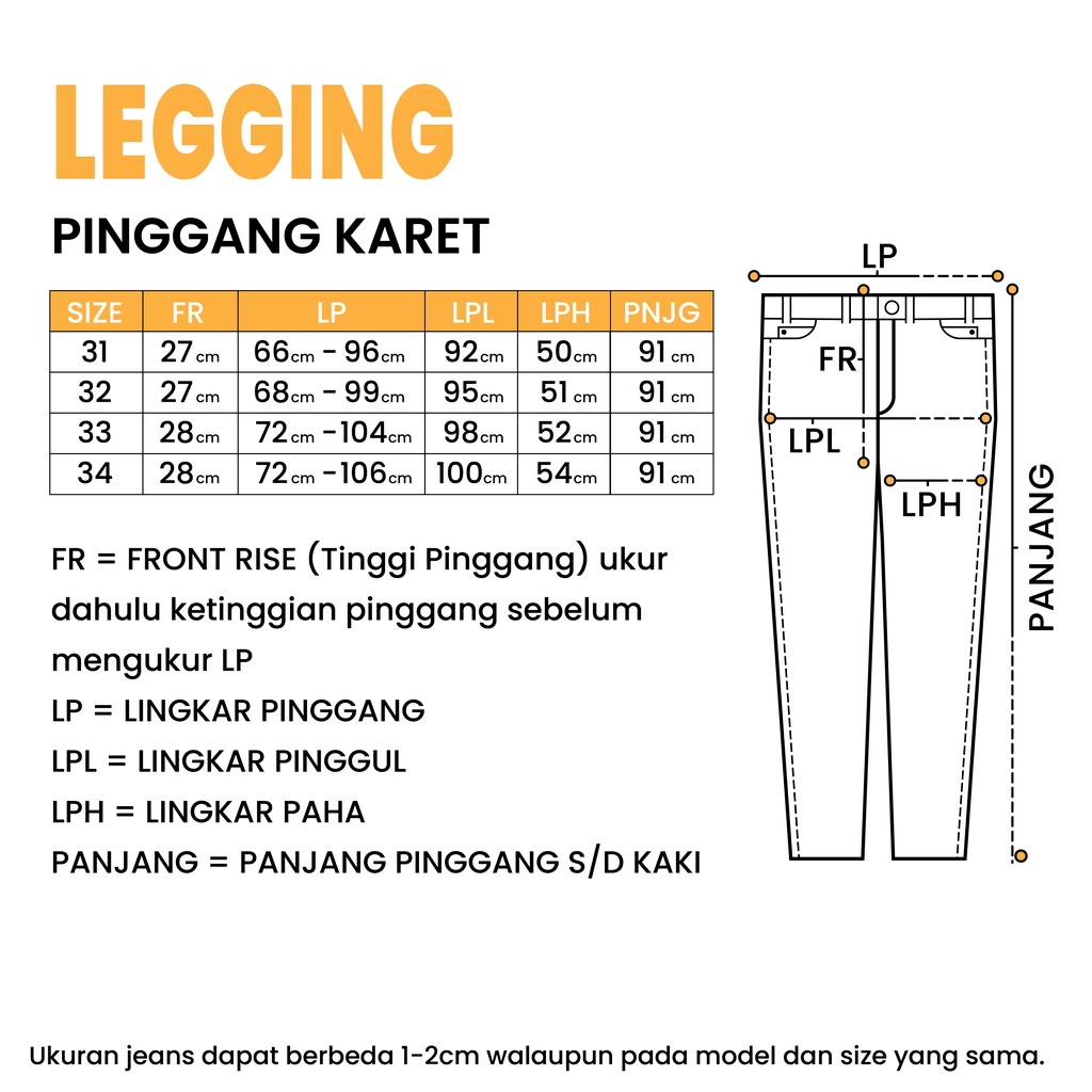 WINAGA- Legging Jeans Jumbo Wanita Big Size Stretch Pinggang Karet