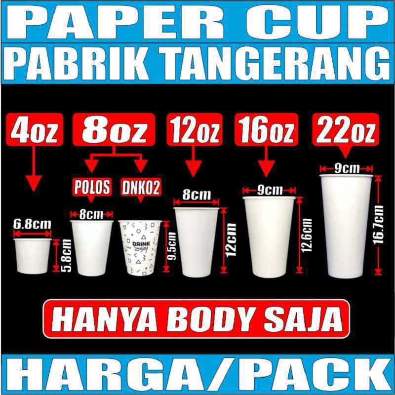 Paper Cup 8oz Hot 4oz 120ml 8oz 240ml 12oz 360ml 16oz 480ml 22oz 660ml Pack Gelas Kertas Trifinity