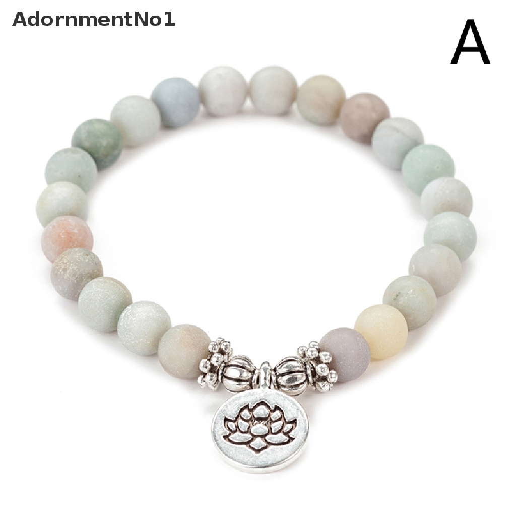 (AdornmentNo1) Gelang Tangan Manik-Manik Batu Amazonite Matte Aksen Lotus Untuk Pria / Wanita / Yoga