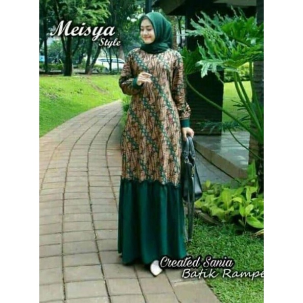 gamis batik baju batik muslimah batik kombinasi  ⠀⠀⠀⠀