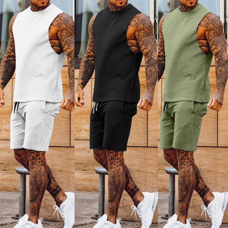 Rekreasi   Pria Eropa  Amerika Olahraga Rompi Kelima Celana Two-Piece Set populer