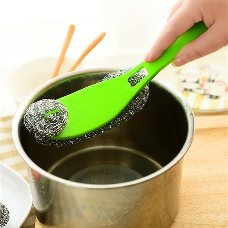 Stainless Steel Scrubber Dish Brush Pot Pan Clean Wire Ball Scrubber Sikat Pembersih Dengan Gagang Panjang Alat Dapur