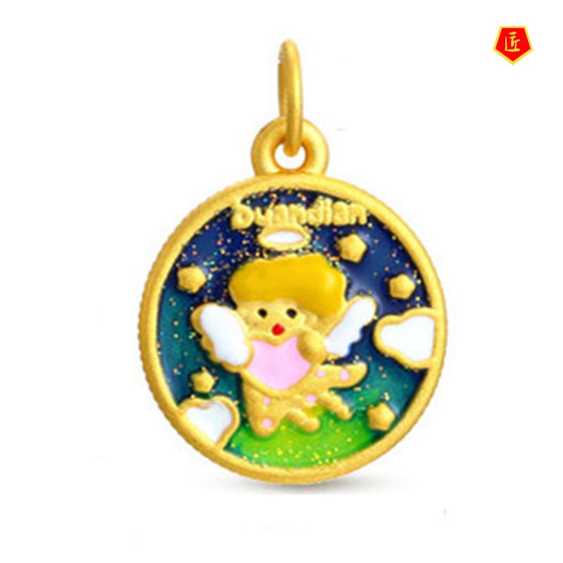 [Ready Stock]Rainbow Angel Gold Pendant Cute Baby Gold Girl Red Rope Necklace