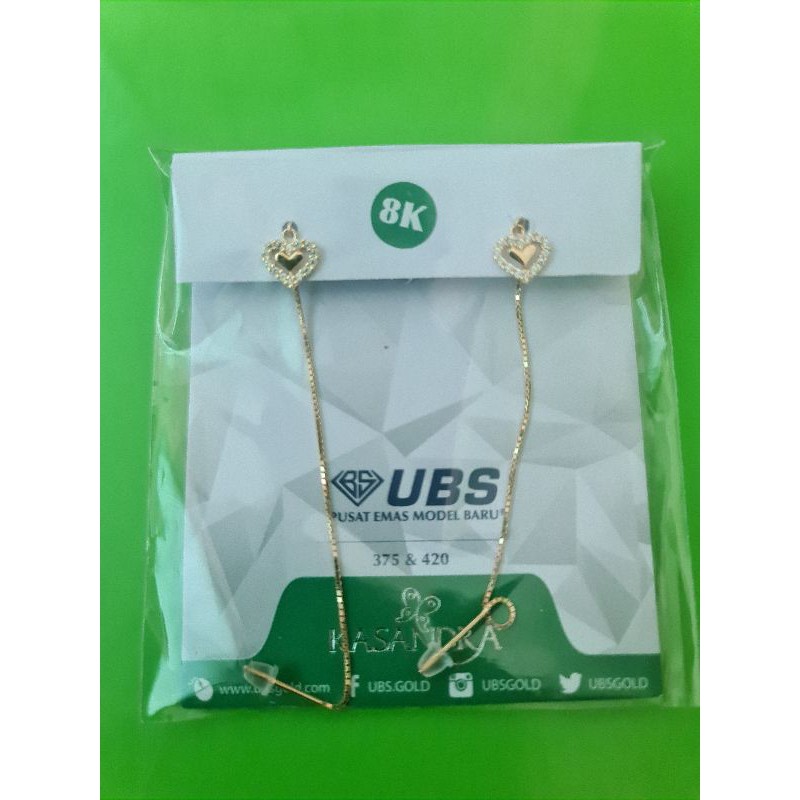 Anting panjang love pinggir mata UBS kadar 8K 375