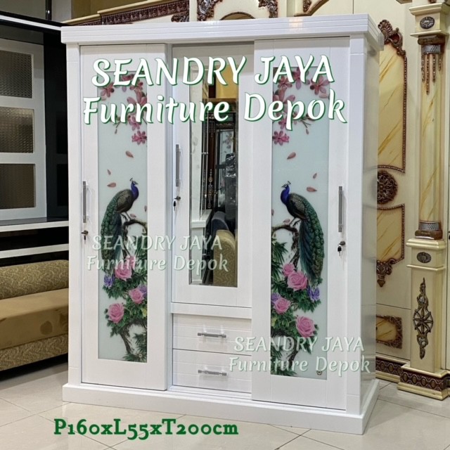 LEMARI PAKAIAN 3P/SLIDING/PUTIH/MINIMALIS/JABODETABEK/SEANDRY JAYA Furniture Depok