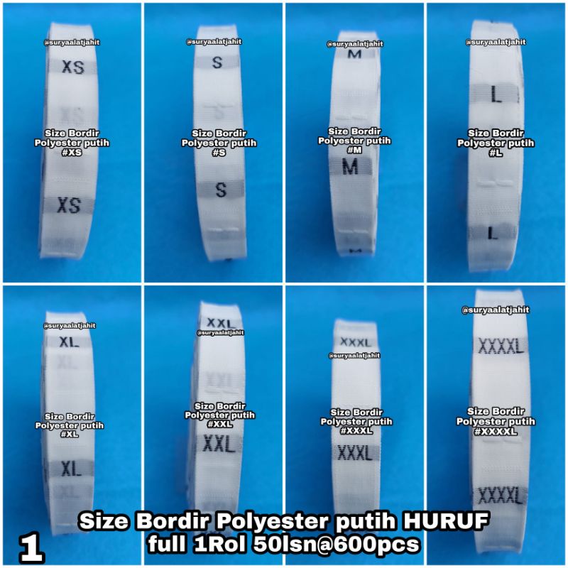 Size Bordir Putih HURUF, 1Rol @50lsn=600pcs =rp.6.750/rol