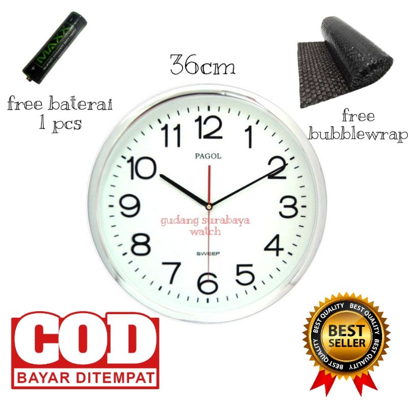jam dinding pagol 36t berkualitas 36cm sweep movement
